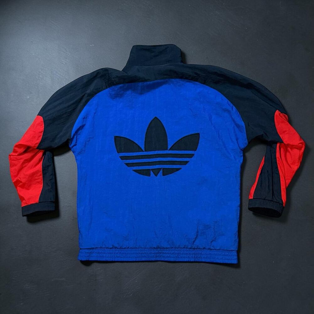 Vintage Adidas 80s Windbreaker Mens Blue Black Red Full Zip Track Jacket Sz L
